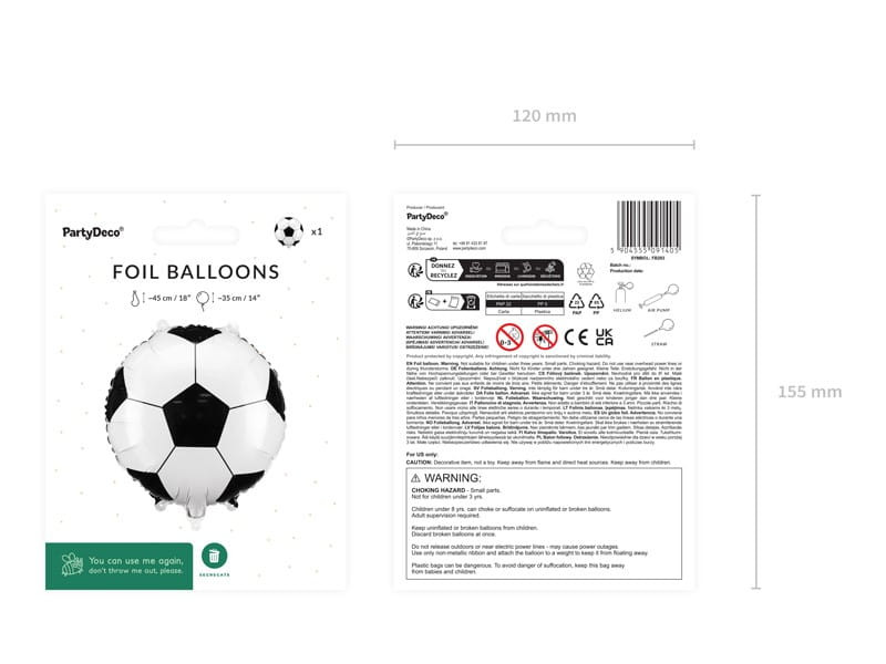 Balon foliowy Piłka nożna 35x35cm FB293 PartyDeco